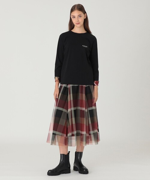 BLUE LABEL CRESTBRIDGE（ブルーレーベルクレストブリッジ）の「【一部店舗限定】クレストブリッジチェックチュールスカート（スカート・レディース・レッド/ベージュ系その他・38/40/36）」の3枚目の写真