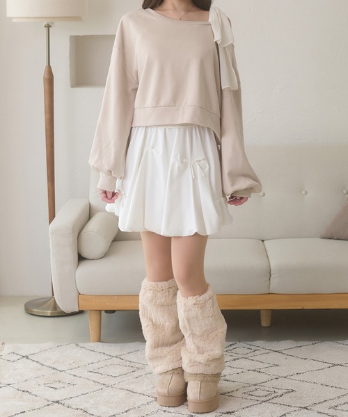 Ambre Neige(アンブルネージュ)の「hotfit tulle one shoulder short sweat / チュールワンショルダーショートスウェット(スウェット・レディース・杢グレー/ライトベージュ/ブラック・FREE)」の12枚目の写真