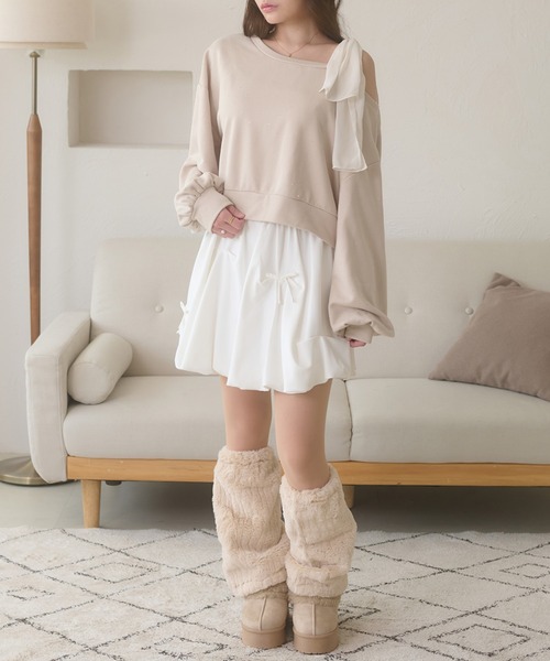 Ambre Neige(アンブルネージュ)の「hotfit tulle one shoulder short sweat / チュールワンショルダーショートスウェット(スウェット・レディース・杢グレー/ライトベージュ/ブラック・FREE)」の14枚目の写真