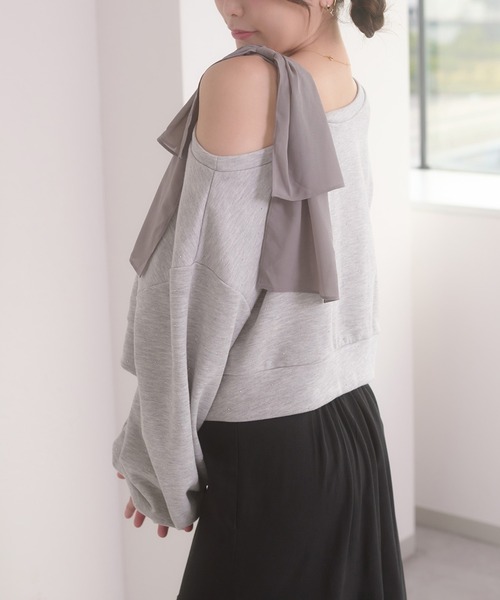 Ambre Neige(アンブルネージュ)の「hotfit tulle one shoulder short sweat / チュールワンショルダーショートスウェット(スウェット・レディース・杢グレー/ライトベージュ/ブラック・FREE)」の6枚目の写真