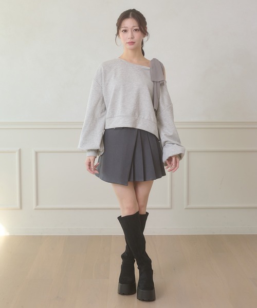 Ambre Neige(アンブルネージュ)の「hotfit tulle one shoulder short sweat / チュールワンショルダーショートスウェット(スウェット・レディース・杢グレー/ライトベージュ/ブラック・FREE)」の22枚目の写真
