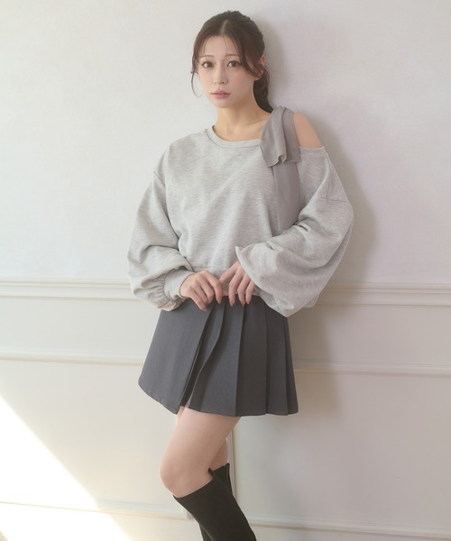 Ambre Neige(アンブルネージュ)の「hotfit tulle one shoulder short sweat / チュールワンショルダーショートスウェット(スウェット・レディース・杢グレー/ライトベージュ/ブラック・FREE)」の19枚目の写真