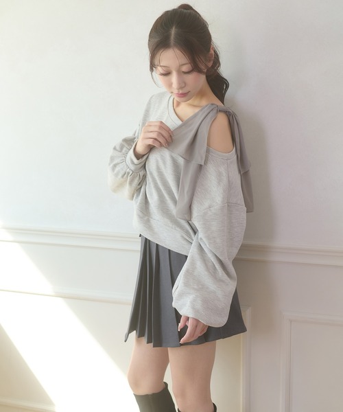 Ambre Neige(アンブルネージュ)の「hotfit tulle one shoulder short sweat / チュールワンショルダーショートスウェット(スウェット・レディース・杢グレー/ライトベージュ/ブラック・FREE)」の20枚目の写真