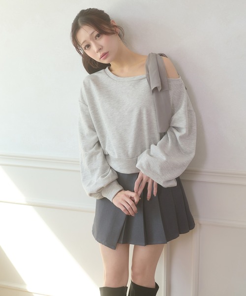 Ambre Neige(アンブルネージュ)の「hotfit tulle one shoulder short sweat / チュールワンショルダーショートスウェット(スウェット・レディース・杢グレー/ライトベージュ/ブラック・FREE)」の21枚目の写真