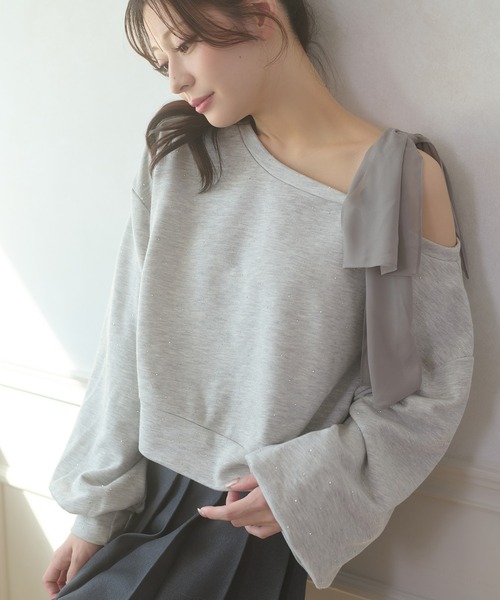 Ambre Neige(アンブルネージュ)の「hotfit tulle one shoulder short sweat / チュールワンショルダーショートスウェット(スウェット・レディース・杢グレー/ライトベージュ/ブラック・FREE)」の18枚目の写真