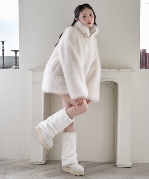 ナイスクラップ フェイクファー襟ブルゾン 白 ホワイト リボン バレエコア ナイスクラップ フェイクファー襟ブルゾン 白 ホワイト リボン