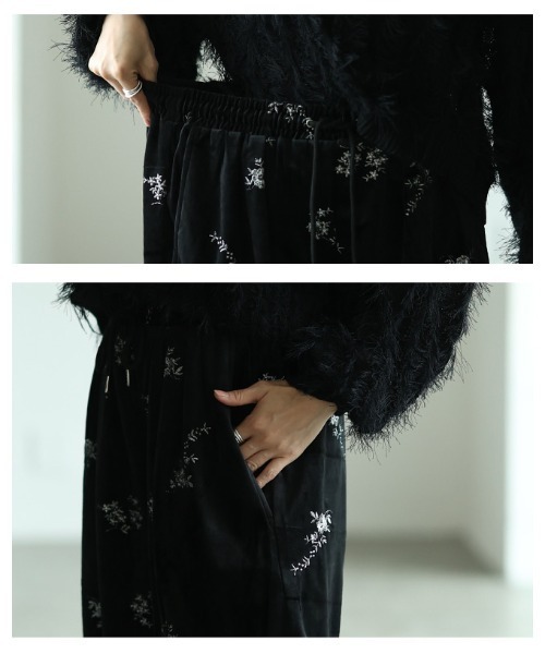 Sawa a la mode(サワアラモード)の「ベロアフラワーエンブロイダリーイージーパンツ(その他パンツ・レディース・ブラック/ベージュ・FREE)」の8枚目の写真