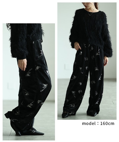 Sawa a la mode(サワアラモード)の「ベロアフラワーエンブロイダリーイージーパンツ(その他パンツ・レディース・ブラック/ベージュ・FREE)」の13枚目の写真