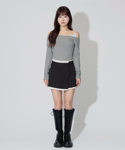 JilLA(ジルア)の「Lace Sleeve Layered Rib Tops / レーススリーブレイヤードリブニットトップス(シャツ/ブラウス・レディース・ブラック/グレー・FREE)」の10枚目の写真