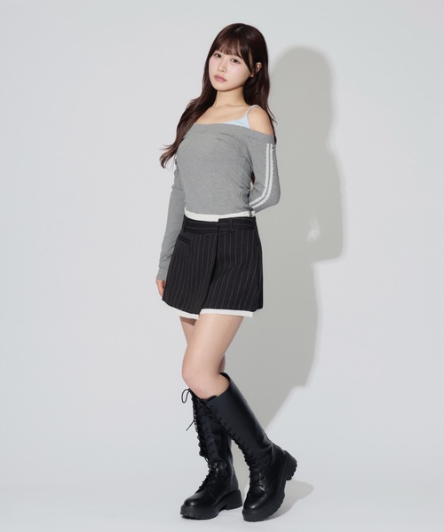 JilLA(ジルア)の「Lace Sleeve Layered Rib Tops / レーススリーブレイヤードリブニットトップス(シャツ/ブラウス・レディース・ブラック/グレー・FREE)」の11枚目の写真