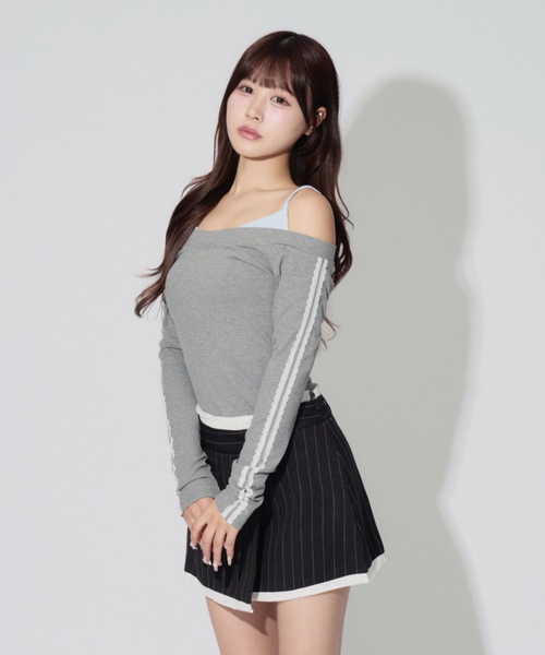JilLA(ジルア)の「Lace Sleeve Layered Rib Tops / レーススリーブレイヤードリブニットトップス(シャツ/ブラウス・レディース・ブラック/グレー・FREE)」の8枚目の写真