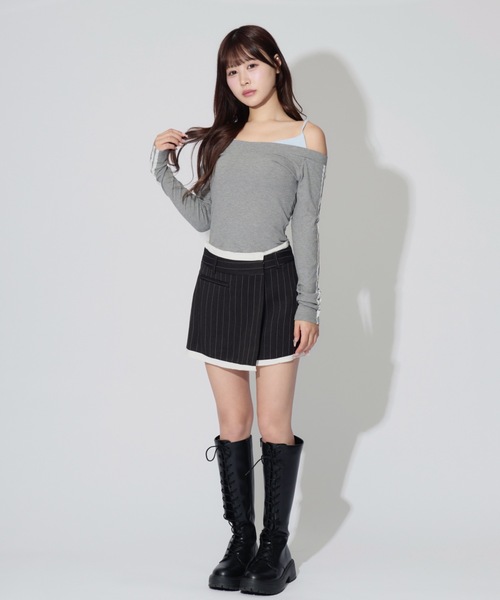 JilLA(ジルア)の「Lace Sleeve Layered Rib Tops / レーススリーブレイヤードリブニットトップス(シャツ/ブラウス・レディース・ブラック/グレー・FREE)」の12枚目の写真