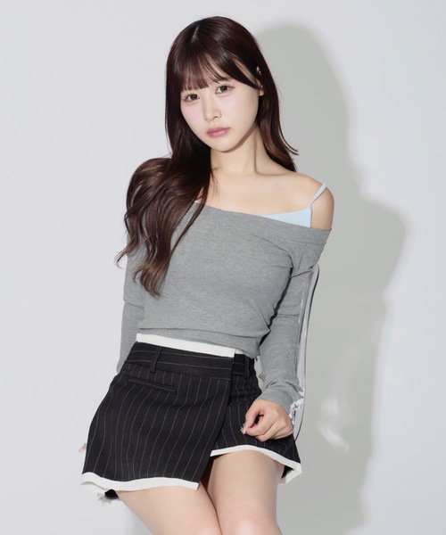 JilLA(ジルア)の「Lace Sleeve Layered Rib Tops / レーススリーブレイヤードリブニットトップス(シャツ/ブラウス・レディース・ブラック/グレー・FREE)」の15枚目の写真