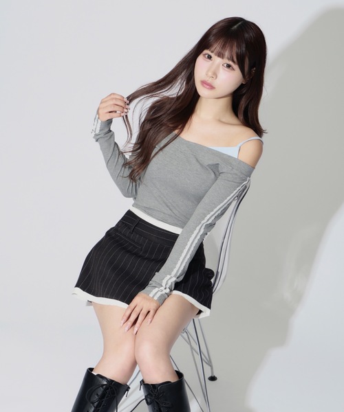 JilLA(ジルア)の「Lace Sleeve Layered Rib Tops / レーススリーブレイヤードリブニットトップス(シャツ/ブラウス・レディース・ブラック/グレー・FREE)」の17枚目の写真
