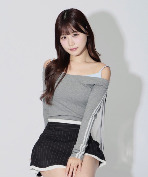 JilLA(ジルア)の「Lace Sleeve Layered Rib Tops / レーススリーブレイヤードリブニットトップス(シャツ/ブラウス・レディース・ブラック/グレー・FREE)」の18枚目の写真