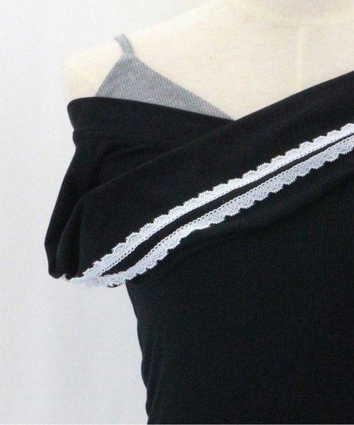 JilLA(ジルア)の「Lace Sleeve Layered Rib Tops / レーススリーブレイヤードリブニットトップス(シャツ/ブラウス・レディース・ブラック/グレー・FREE)」の19枚目の写真