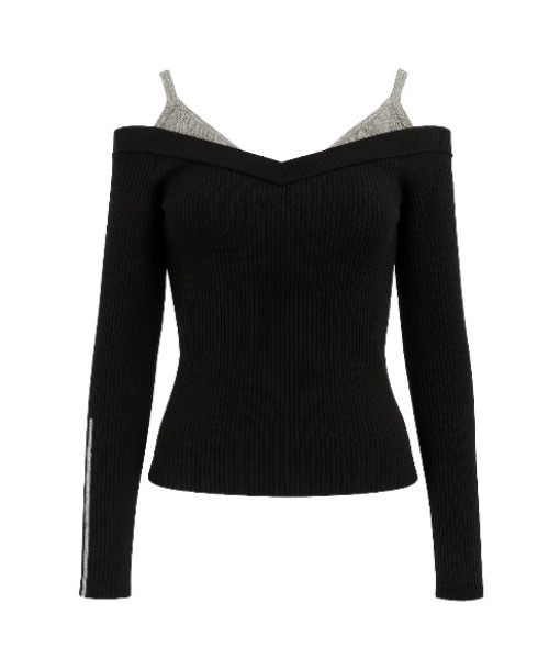 JilLA(ジルア)の「Lace Sleeve Layered Rib Tops / レーススリーブレイヤードリブニットトップス(シャツ/ブラウス・レディース・ブラック/グレー・FREE)」の21枚目の写真