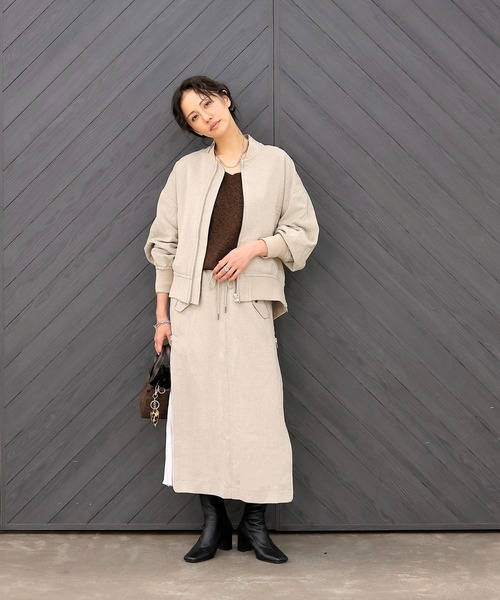 Jines（ジネス）の「スラブツィードブルゾン【セットアップ可】（ブルゾン・レディース・ブラック/ベージュ・38）」の3枚目の写真