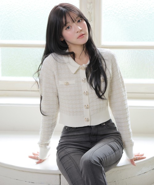 LIPSERVICE（リップサービス）の「2wayカラーツイードニットカーディガン（カーディガン/ボレロ・レディース・ブラック/ボルドー/アイボリー・FREE）」の2枚目の写真