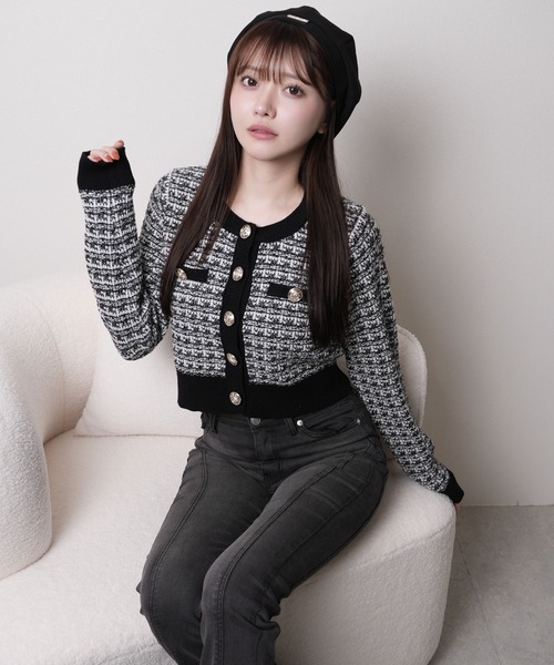 LIPSERVICE（リップサービス）の「2wayカラーツイードニットカーディガン（カーディガン/ボレロ・レディース・ブラック/ボルドー/アイボリー・FREE）」の4枚目の写真