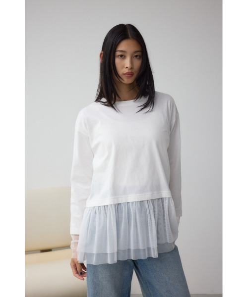 AZUL by moussy(アズールバイマウジー)の「アソートレイヤードペプラムトップス(Tシャツ/カットソー・レディース・ブラック/ホワイト・FREE)」の4枚目の写真
