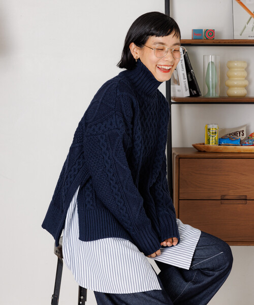 ミックスケーブル タートルニットプルオーバー（ニット/セーター