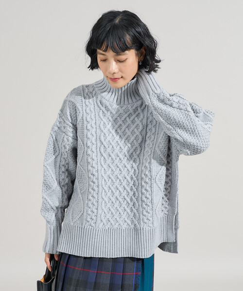 ミックスケーブル タートルニットプルオーバー（ニット/セーター