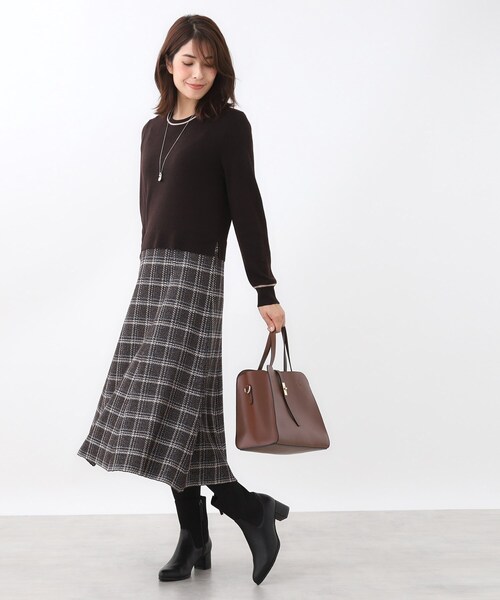 セール】【コートインでもすっきり◎】チェック柄ニットドッキング