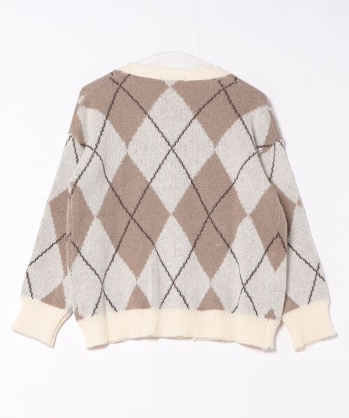 GORGE（ゴージ）の「《大柄アーガイル×ゆるシルエット》レディース ニットカーディガン レトロ 秋冬（カーディガン/ボレロ・レディース・ブルー/ブラウン/アイボリー・F）」の4枚目の写真