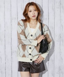 《大柄アーガイル×ゆるシルエット》レディース ニットカーディガン レトロ 秋冬