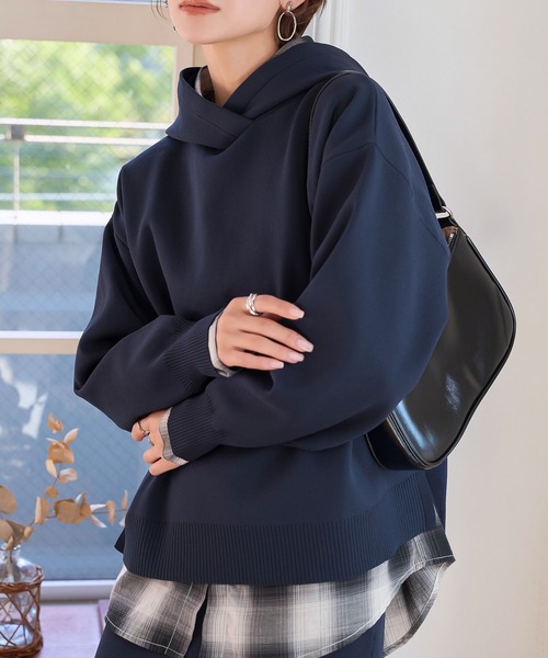 KOBE LETTUCE(コウベレタス)の「スポンディッシュニットフーディートップス(ニット/セーター・レディース・グレー/ブラック/サックスブルー/ピンク/ネイビー・M)」の1枚目の写真