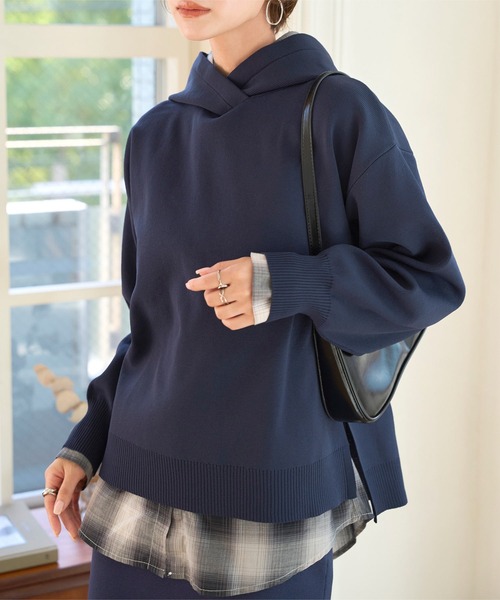 KOBE LETTUCE(コウベレタス)の「スポンディッシュニットフーディートップス(ニット/セーター・レディース・グレー/ブラック/サックスブルー/ピンク/ネイビー・M)」の6枚目の写真
