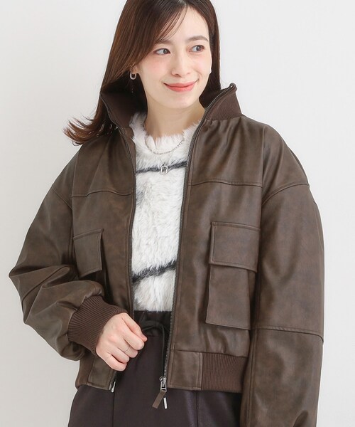 Cutie Blonde(キューティーブロンド)の「【S-LL】大人綺麗 レザー調リブブルゾン(ブルゾン・レディース・ダークブラウン/ブラック・01/02/03/04)」の2枚目の写真