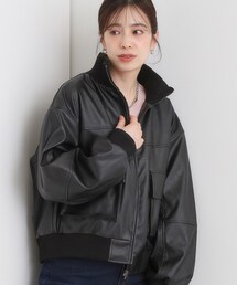 【S-LL】大人綺麗 レザー調リブブルゾン