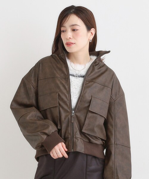 Cutie Blonde(キューティーブロンド)の「【S-LL】大人綺麗 レザー調リブブルゾン(ブルゾン・レディース・ダークブラウン/ブラック・01/02/03/04)」の7枚目の写真