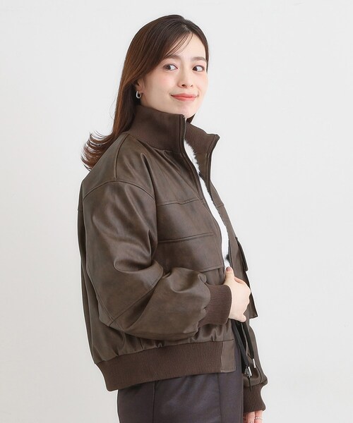 Cutie Blonde(キューティーブロンド)の「【S-LL】大人綺麗 レザー調リブブルゾン(ブルゾン・レディース・ダークブラウン/ブラック・01/02/03/04)」の8枚目の写真