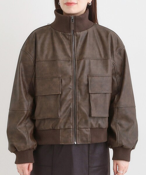 Cutie Blonde(キューティーブロンド)の「【S-LL】大人綺麗 レザー調リブブルゾン(ブルゾン・レディース・ダークブラウン/ブラック・01/02/03/04)」の11枚目の写真