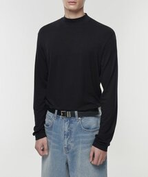 テンセルスリムモックネック長袖Tシャツ[ブラック]