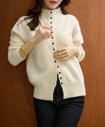 square button knit cardigan /スクエアボタンオフネックニットカーディガン