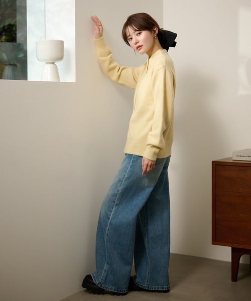 LAULEN（ローレン）の「square button knit cardigan /スクエアボタンオフネックニットカーディガン（カーディガン/ボレロ・レディース・ライトブルー/アイボリー/イエロー・FREE）」の21枚目の写真