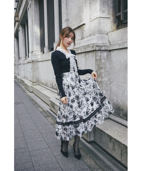 tocco closet(トッコ クローゼット)の「レースボウタイリボン付き配色ニットプルオーバー(ニット/セーター・レディース・ネイビー/ブラック/グレー・M)」の5枚目の写真