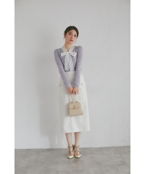 tocco closet(トッコ クローゼット)の「レースボウタイリボン付き配色ニットプルオーバー(ニット/セーター・レディース・ネイビー/ブラック/グレー・M)」の10枚目の写真