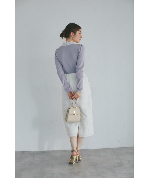 tocco closet(トッコ クローゼット)の「レースボウタイリボン付き配色ニットプルオーバー(ニット/セーター・レディース・ネイビー/ブラック/グレー・M)」の12枚目の写真