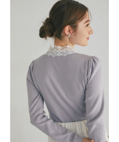 tocco closet(トッコ クローゼット)の「レースボウタイリボン付き配色ニットプルオーバー(ニット/セーター・レディース・ネイビー/ブラック/グレー・M)」の18枚目の写真