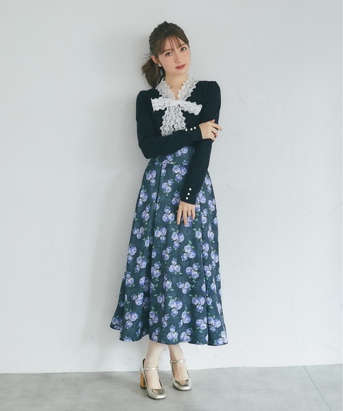 tocco closet(トッコ クローゼット)の「レースボウタイリボン付き配色ニットプルオーバー(ニット/セーター・レディース・ネイビー/ブラック/グレー・M)」の19枚目の写真