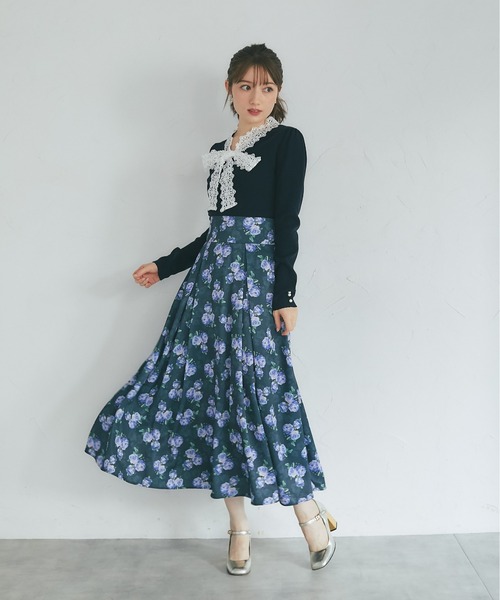 tocco closet(トッコ クローゼット)の「レースボウタイリボン付き配色ニットプルオーバー(ニット/セーター・レディース・ネイビー/ブラック/グレー・M)」の20枚目の写真