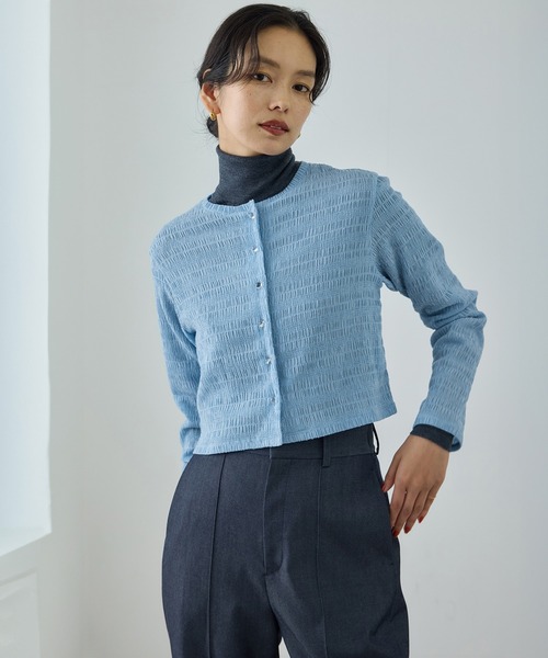 ROPE'(ロペ)の「ボタニカルダイコンパクトカーディガン/イージーケア・アンサンブル対応(カーディガン/ボレロ・レディース・サックスブルー/オレンジ系その他4/ピンク系その他2・FREE)」の2枚目の写真