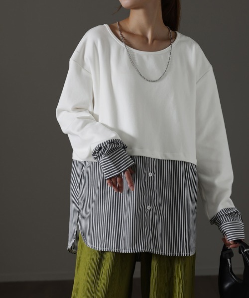 HUG.U(ハグユー)の「<選べる裏地> フェイクレイヤードシャツ(Tシャツ/カットソー・レディース・ホワイト系その他/ホワイト/ブラック系その他/ブラック系その他2・FREE)」の4枚目の写真