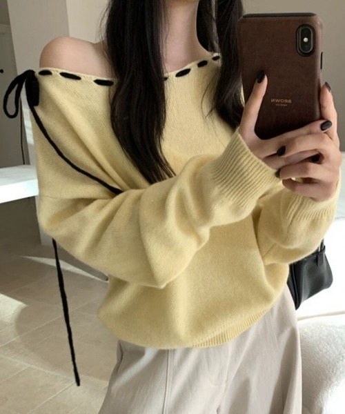gossip！ロサンゼルス（ゴシップロサンゼルス）の「YUGA　ドローストリング　プルオーバートップス（ニット/セーター・レディース・ライトグレー/ライトブルー/ピンク・FREE）」の9枚目の写真