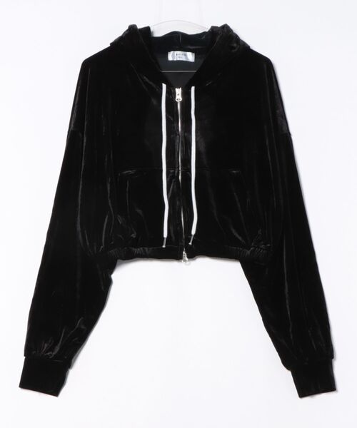 a.p.o.v. クラッシュソフトベロアオーバーサイズクロップドジップアップパーカー